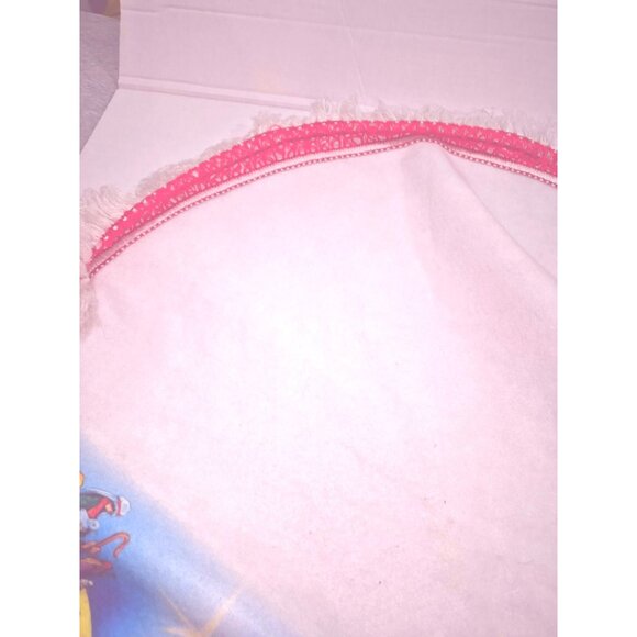 Vintage Mcm Round Nativity Scene Blanket Tree Skirt Fringe Red Border - Picture 6 of 9